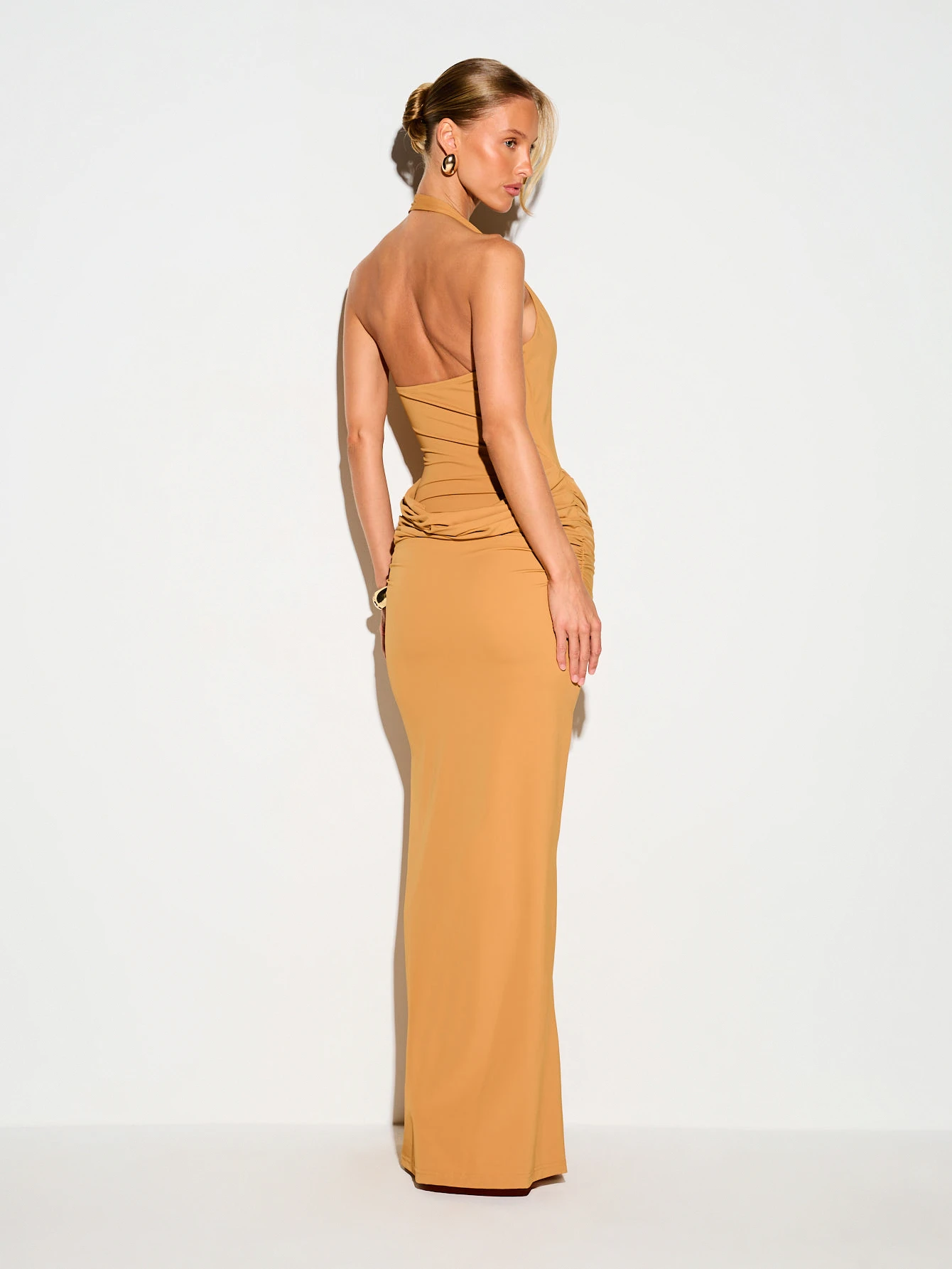 KIZN Halter Neck Plunge Front Ruched Maxi Dress