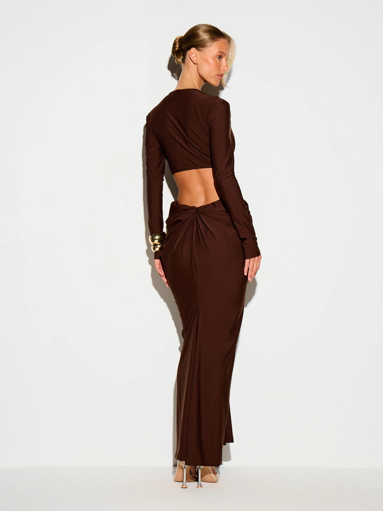 KIZN Long Sleeve Twist Front Cut-Out Maxi Dress