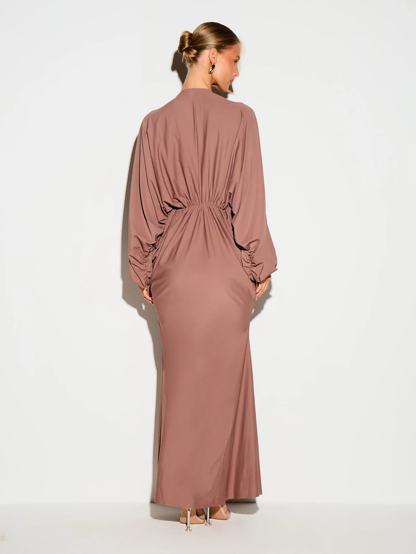KIZN Plunge Neck Batwing Sleeve Maxi Dress