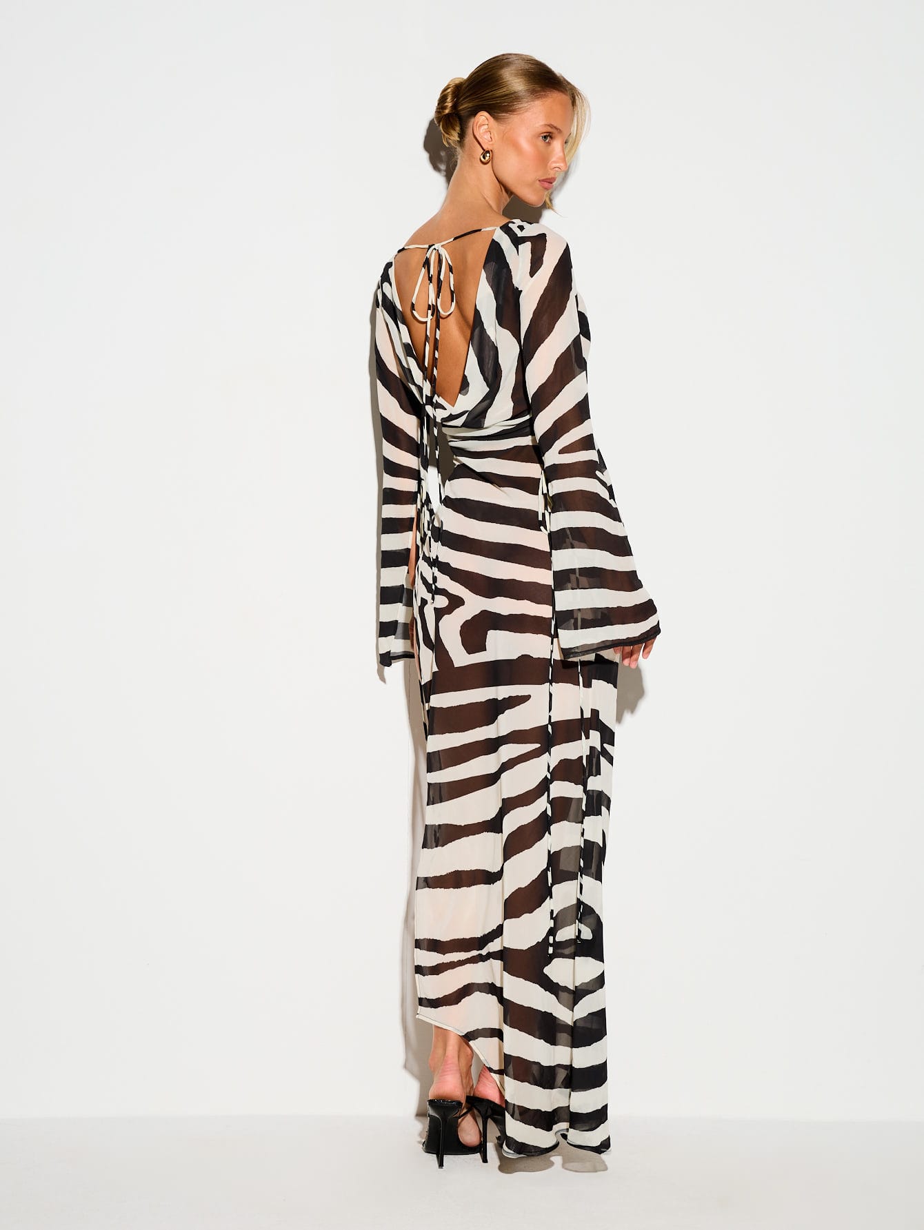 KIZN Sheer Zebra Print Maxi Dress With Bell Sleeves