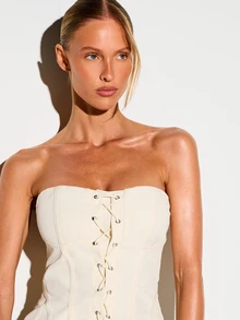 KIZN Strapless Lace-Up Front Corset Top With Boning Panels And Back Zip Closure Summer Style - Apricot - View 5