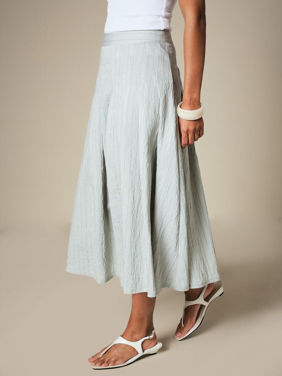 KSTM Falda midi plisada a rayas con silueta fluida en línea A, perfecta para ocasiones de verano y primavera - Verde - Ver 1