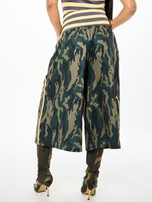 SUMWON WOMEN Quần culottes ống rộng in họa tiết rằn ri, có sọc bên hông, cạp chun, kiểu dáng thường ngày cho mùa hè. - xanh quân đội - Xem 2