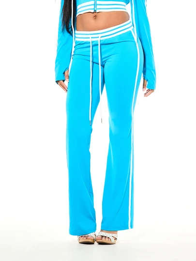 SUMWON WOMEN Contrast Stripe Flared Joggers With Drawstring Waist, Side Stripe Detail And Script Back Print
