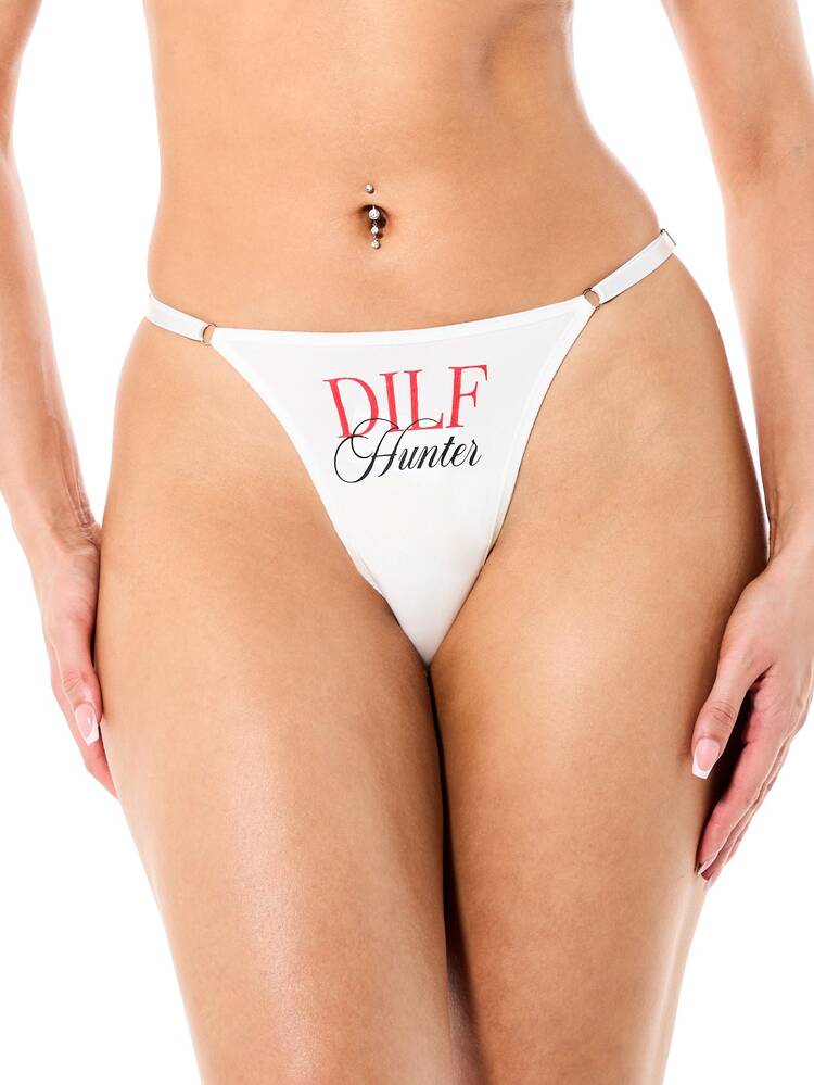 SUMWON WOMEN DILF Hunter Graphic Print Thong Panty With Side Ring Detail Low Rise String Back