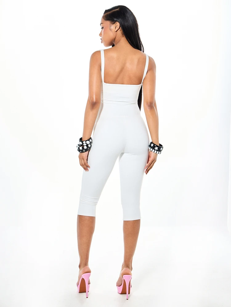 SUMWON WOMEN Unitard Capri con taglio a fessura, scollo quadrato e dettaglio a taglio orizzontale, adatto per uscite serali e festival