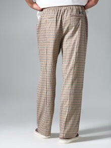 SUMWON Gingham Check Wide Leg Casual Pants With Elastic Drawstring Waist And Back Patch Pockets Summer Relaxed Fit - Brown - View 2
