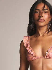 KSTM Áo bikini tam giác xếp nếp họa tiết Paisley với cổ chữ V sâu và dây đeo vai bồng bềnh, thích hợp cho mùa hè đi biển. - Nhiều màu - Xem 5