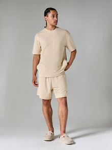SUMWON Oversized Crew Neck Short Sleeve T-Shirt And Casual Loose Fit Shorts Co-Ord Set Summer Loungewear - Apricot - View 5