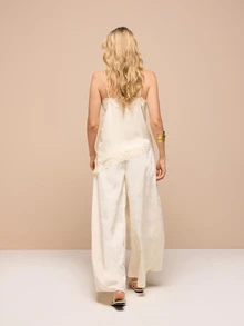 KSTM Wide Leg Palazzo Jacquard Lace Trim High Rise Full Length Casual Pants Summer Fluid Trousers - Beige - View 6