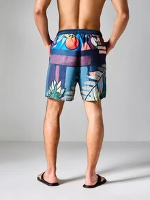 PLAYBOY X SUMWON Shorts de baño de corte relajado con estampado AOP de conejitos y cintura elástica con cordón, para verano y vacaciones en la playa - Multicolor - Ver 2
