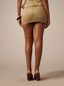 MISSGUIDED Chân váy mini ôm sát bằng da lộn giả với cạp chun nhún bèo, phong cách mùa hè, lễ hội, dự tiệc. - màu xanh lá - Xem 5