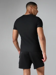 SUMWON Slim Fit Ribbed Knit Crew Neck Short Sleeve T-Shirt 2 Pack Everyday Casual Essential Top - Black - View 2