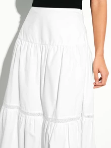 KSTM Falda maxi de corte evasé con detalles de encaje, cintura alta, estilo bohemio, longitud midi, vaporosa para el verano - Blanco - Ver 7