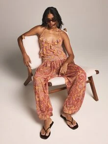 Quần harem ống rộng họa tiết Paisley với cạp chun co giãn, kiểu boho, thích hợp mặc ngoài biển mùa hè. - Nhiều màu - Xem 5