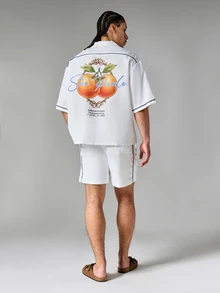 SUMWON Regular Studios Sao Paulo Co-Ord Set Short Sleeve Camp Collar Shirt And Drawstring Shorts Summer Holiday Two-Piece Matching Outfit - White - View 1