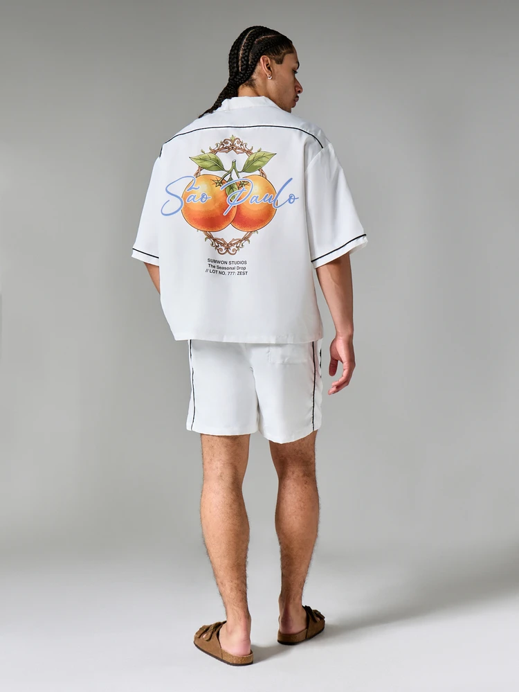 Regular Studios Sao Paulo Co-Ord Set Short Sleeve Camp Collar Shirt And Drawstring Shorts Summer Holiday Two-Piece Matching Outfit