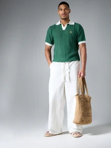 SUMWON 宽松版型纹理针织Polo衫，撞色领短袖夏季休闲上衣 - 彩色 - 查看 3