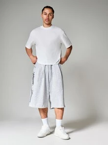 SUMWON Pantalones cortos de sudadera holgados y grandes con estampado de guión en la pierna, cintura con cordón, estilo casual de bermudas de verano - Gris - Ver 3