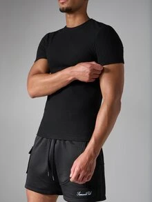 SUMWON Slim Fit Ribbed Knit Crew Neck Short Sleeve T-Shirt 2 Pack Everyday Casual Essential Top - Black - View 5