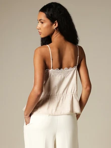KSTM Áo hai dây bằng satin jacquard viền ren, eo có dây rút và cổ áo xếp nếp, thích hợp cho mùa xuân hè. - Màu Hồng baby - Xem 3