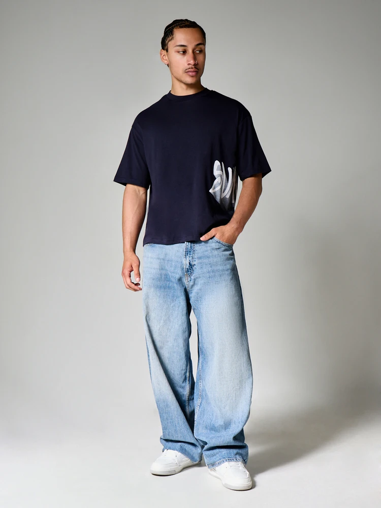 Oversized Grafik T-Shirt mit auffälligem Logo-Muster, Rundhals-Kurzarm-Casual-Streetwear-Top
