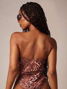 MISSGUIDED Áo tắm liền thân không dây, thắt nút phía trước, họa tiết da báo phối hợp và đường cắt cao ở chân, lý tưởng cho kỳ nghỉ hè trên bãi biển. - Nhiều màu - Xem 2