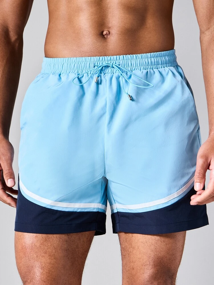 Bañador de nailon con bloques de color, cintura con cordón elástico y detalles de paneles contrastantes para la playa y vacaciones de verano