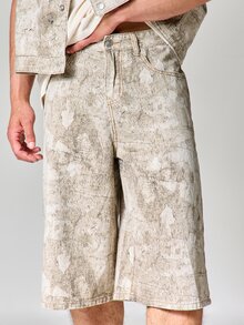 SUMWON Vintage tvättade tryckta denimshorts med vida ben, Jorts, sommar, gatustil, avslappnad, knälång - Multifärgad - Visa 5