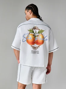 SUMWON Regular Studios Sao Paulo Co-Ord Set Short Sleeve Camp Collar Shirt And Drawstring Shorts Summer Holiday Two-Piece Matching Outfit - White - View 4