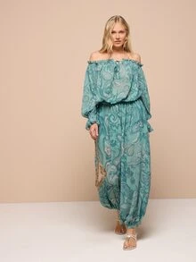 Quần harem họa tiết Paisley với cạp chun và gấu quần bo chun, phong cách boho mùa hè lễ hội. - Nhiều màu - Xem 3