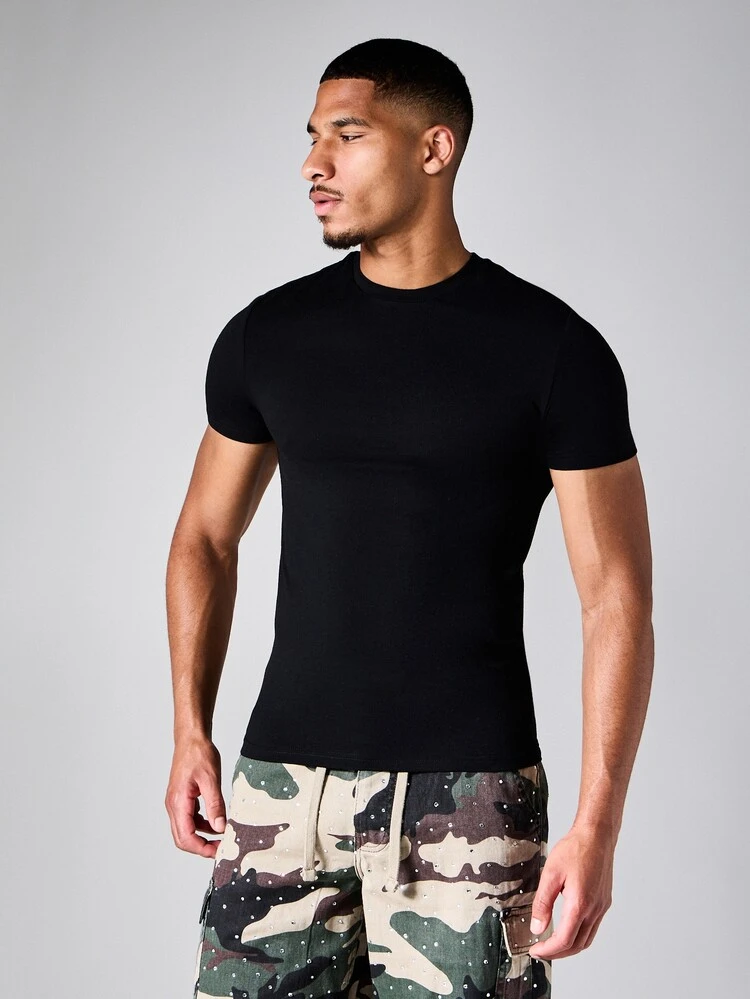 Slim Fit Crew Neck Short Sleeve Graphic Back Print T-Shirt With Bold Slogan Text Detail