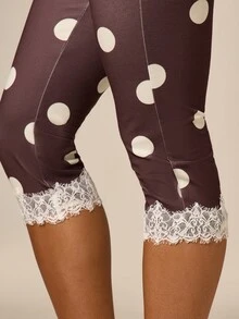 AiiRZ Polka Dot Capri Leggings With Lace Trim Hem High Rise Skin Tight Cropped Pants Spring Summer Retro Style - Multicolor - View 4