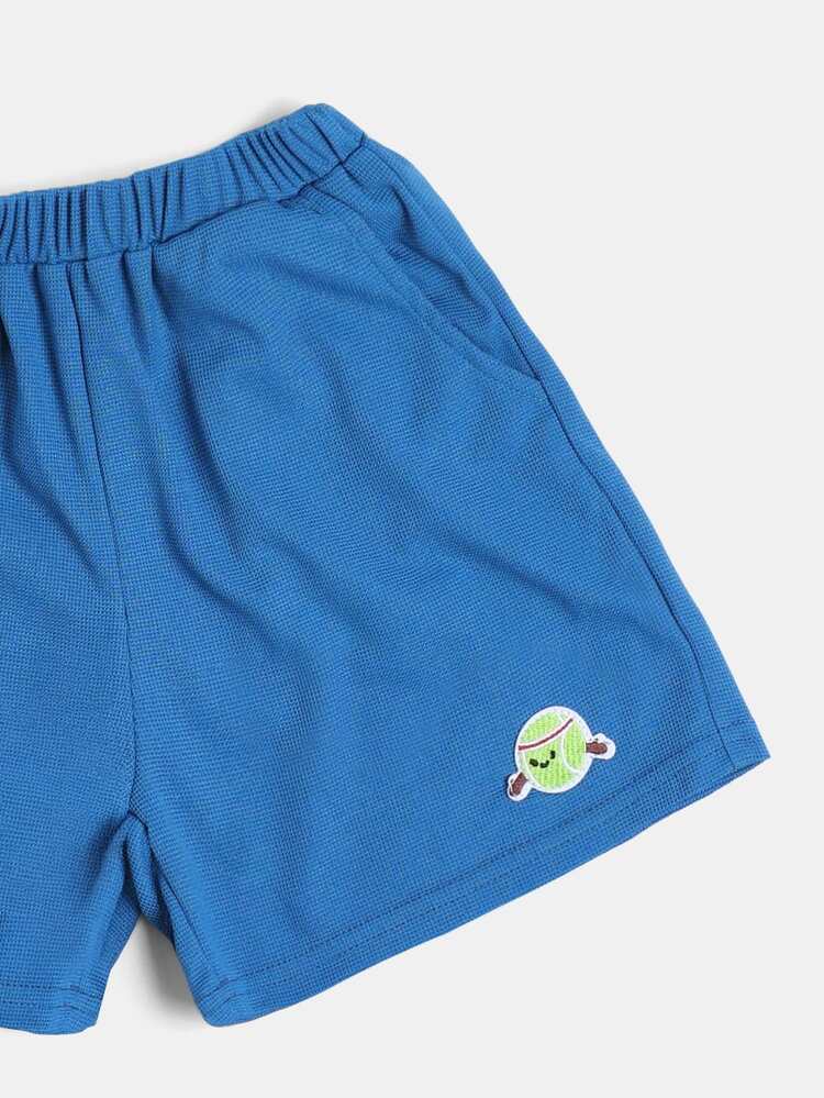 Boys Oversized Crew Neck Short Sleeve Tee And Shorts Co-Ord Set With Tennis Ball Badge Embroidery Summer