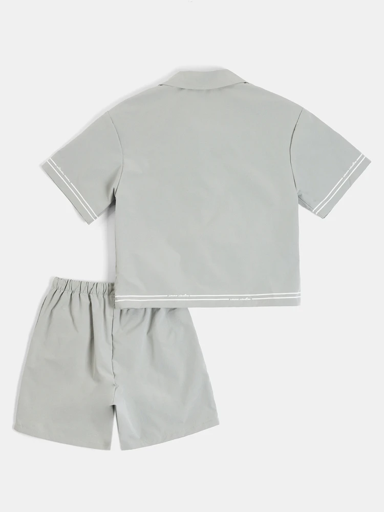 Conjunto de camisa de manga corta con cuello de solapa y pantalones cortos de edición limitada de Smion Studios para niños preadolescentes, ideal para el verano