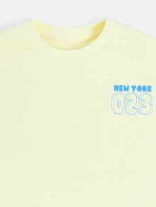 SUMWON Boys Graphic Bubble Font T-Shirt And Shorts Co-Ord Set New York Print Crew Neck Short Sleeve Summer Outfit - Blue - View 3
