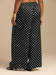 FASHION SZN 大尺碼波點寬腿休閒長褲 日常穿著 夏季度假休閒裝 抽繩腰頭 鬆緊口袋 曲線剪裁褲 夏季衣櫥 黑白波點 單色上班穿搭 - 黑與白 - 查看 2