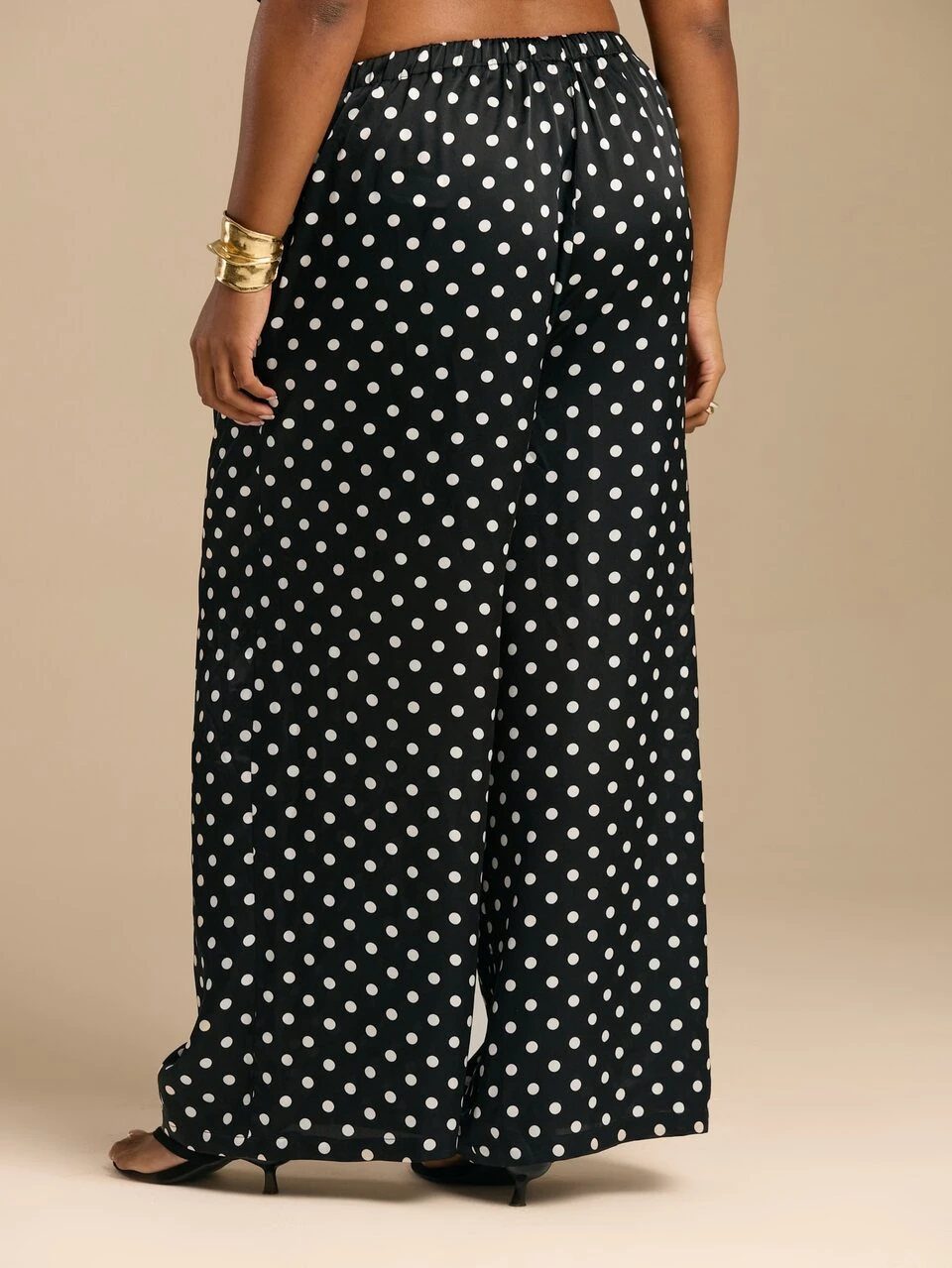 Plus Size Polka Dot Wide Leg Smart Casual 1950s Vintage Trousers Day Wear Summer Holiday Vacation Outfit Drawcord Waist Elasticated Pockets Pants