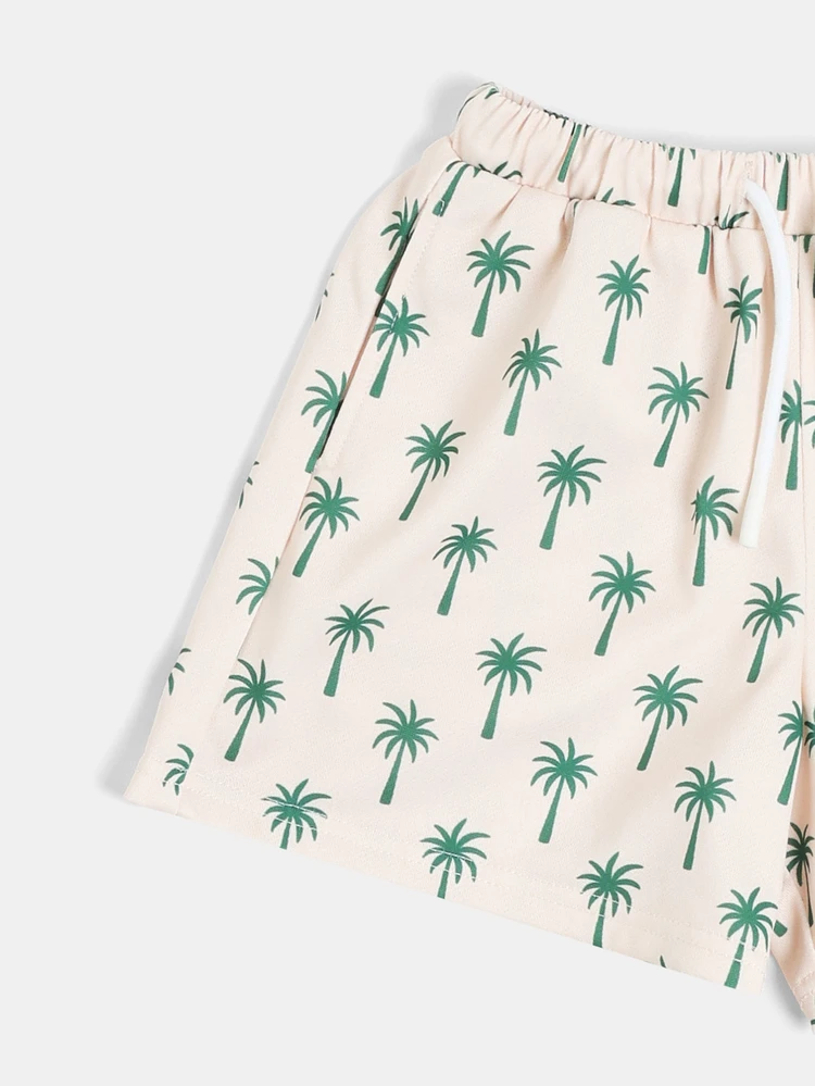 Boys Palm Tree Print Crew Neck Short Sleeve T-Shirt And Shorts Co-Ord Set Summer Holiday Matching Outfit