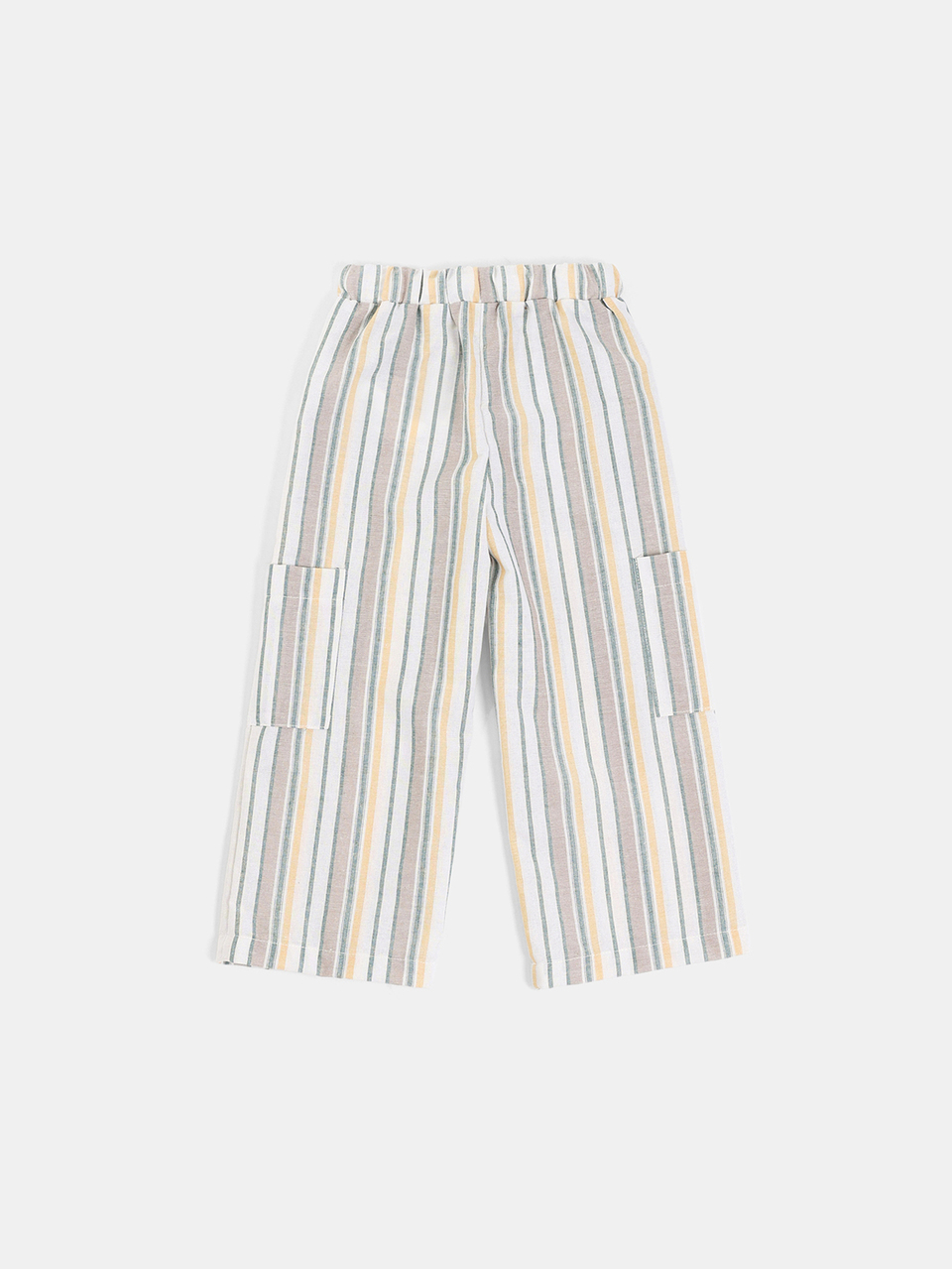 Boys Striped Wide Leg Cargo Pants With Drawstring Waist And Patch Pockets Summer Beach Style