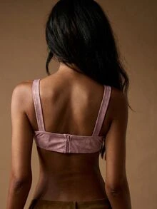 MISSGUIDED Distressed Faux Leather Lace-Up Bralette Top With Grommet Detail Deep V-Neck Zip Back - Pink - View 2