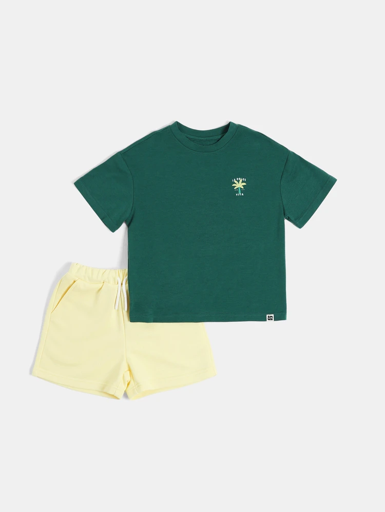 Oversized Boys La Dolce Vita Sicily Palm Tree Graphic Co-Ord T-Shirt And Shorts Summer Holiday Set