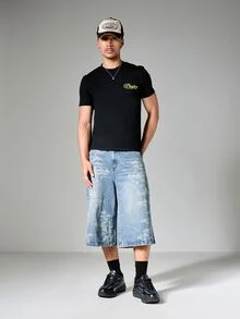 PLAYBOY X SUMWON Archive Club Graphic Bunny Slim Fit Crewneck Short Sleeve T-Shirt With Gold Script Print - Black - View 2