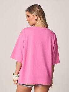 MISSGUIDED Áo thun ngắn tay cổ tròn dáng rộng in hình "Meet Me At The Beach" - Áo thun mùa hè thường ngày. - Hồng - Xem 2