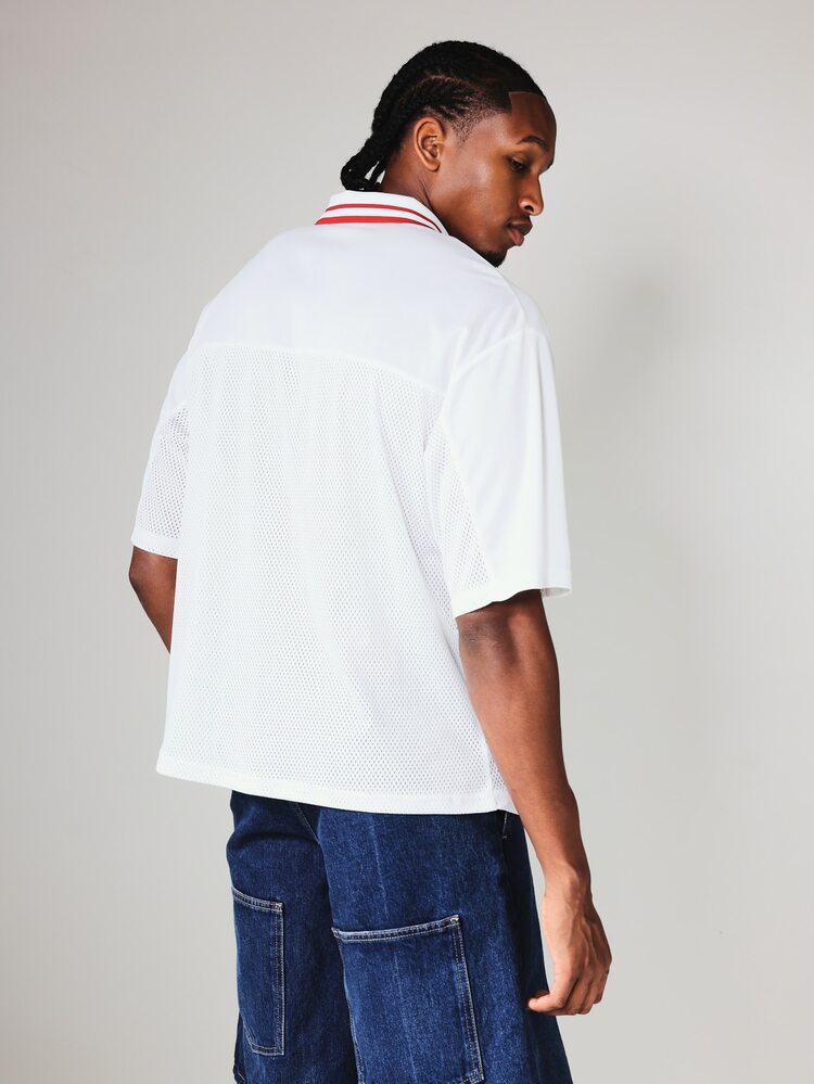 Mesh Polo Top With Graphic Print For Summer Casual Styling