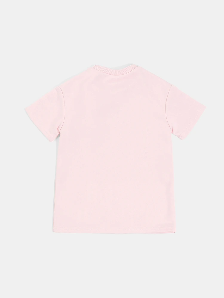 Girls Crew Neck Short Sleeve T-Shirt With 3D Floral Rose Corsage Applique Detail Spring Summer Casual Top
