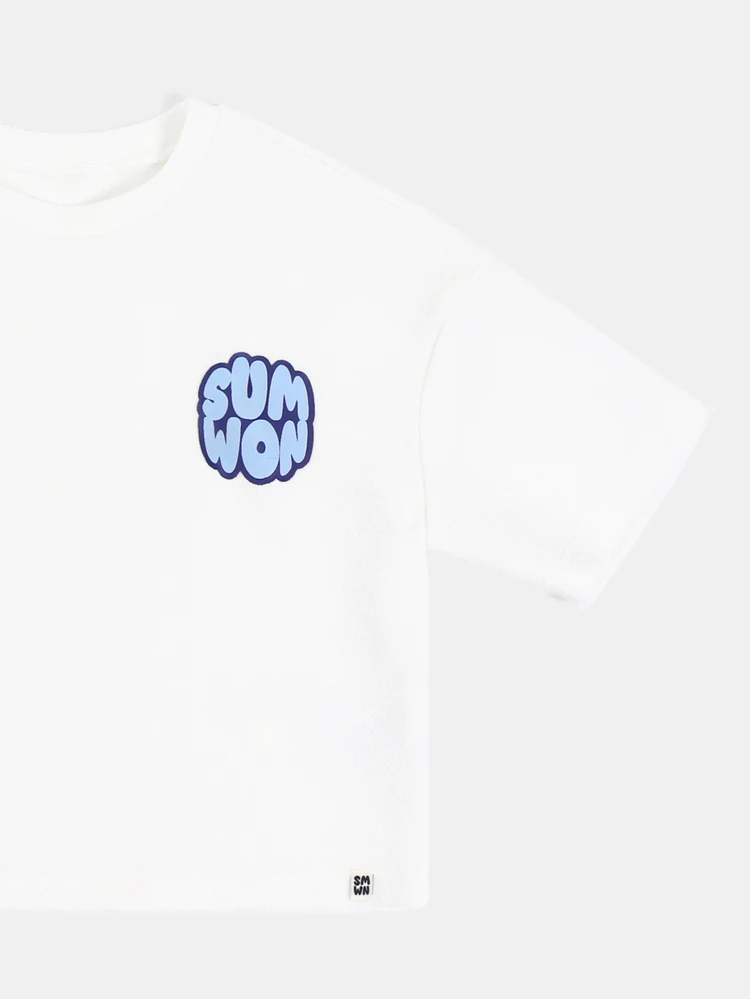 Boys Oversized Crew Neck Short Sleeve T-Shirt With Bubble Logo Chest Print Casual Summer Top