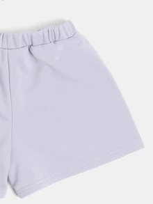 SUMWON Milano Studios Co-Ord Cropped Tee And Shorts Set With Back Logo Print And Crew Neck - Purple - View 6