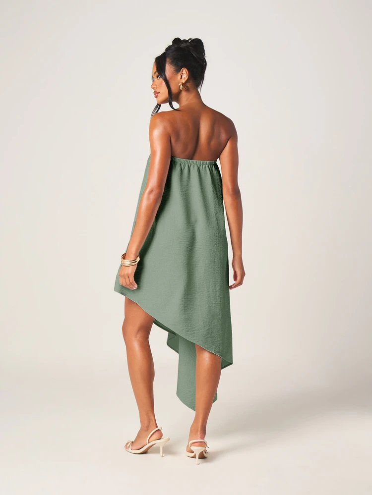 MISSGUIDED Strapless Asymmetric Draped Mini Dress With High Low Hem Flowy Summer Party Occasion