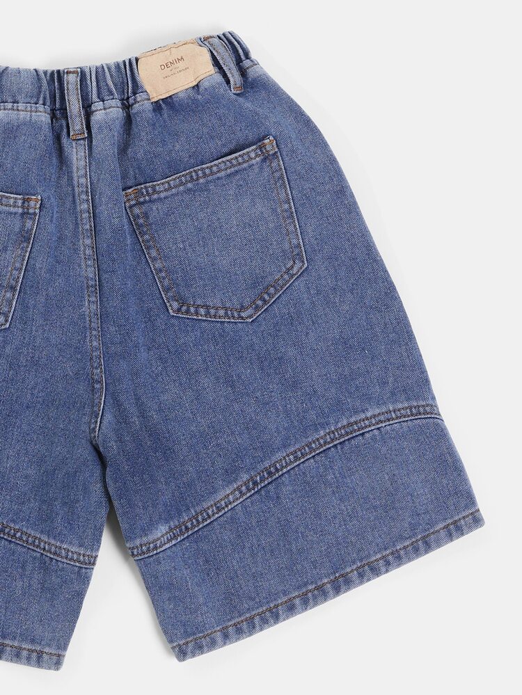 Short en jean avec détail de couture pour garçons préadolescents, avec taille élastique à cordon de serrage, longueur genoux, décontracté pour l'été